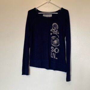 SoulCycle long sleeve blue white find your soul rayon blend shirt xs